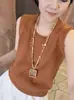 2025 Verano Nuevo Cuello Redondo Color Caramelo Sencillo Versátil Chaleco sin Mangas Tejido de Seda de Hielo Top de Color Sólido para Mujer Trendy