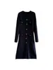 Vestido de punto estilo Chanel para mujer, vestido midi de manga larga para otoño, cuello redondo, de un solo pecho, elegante y adelgazante, adecuado para el trabajo