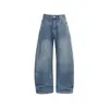 Jeans Casuales de Pierna Ancha Recta Lavado Salino Vintage Paris Hebilla Dobladillo Curvo Spray Completo 12oz Primavera/Verano Old Money