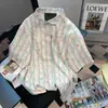 Nova Camisa Estampada Love Verão e Outono Feminina Gráfica Graffiti Manga Curta Elástica Fina Letter Printed Loose Top