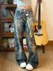 Jeans Americano de alta qualidade para uso diário, com estampa digital 3D de corrente de doces, bainha curva desgastada, para homens e mulheres, calça casual reta, moderna