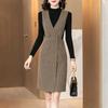 Inspeção de Qualidade Vestido Colete de Lã Feminino Comprimento Médio Outono e Inverno Novo Estilo Elegante Vestido de Alça Vestido Colete Sem Mangas