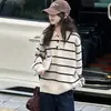 Ropa de Otoño para Niñas Suéter de Punto Rayado Solapa Nuevo Estilo 2026 Niños Estilo Coreano Niños Medianos y Grandes Suéter de Capa Base para Otoño Profundo