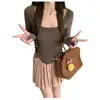 Sexy Puro Deseo Cuello en U Manga Larga Capa Base Irregular Camiseta de Manga Larga Corta para Mujer Otoño Top Base Adelgazante para Mujer