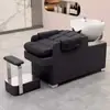 Cama de Champú de Lujo Personalizada para Salón de Peluquería, Elegante Cama de Lavado para Salón de Peluquería, Silla de Champú Semi-Reclinable con Lavabo Cerámico para Salón de Peluquería