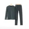 Novo Conjunto de Roupa Íntima Térmica de Cor Sólida Feminino Macio Elástico Gola Semi-alta Veludo Dupla Face Roupas Quentes de Outono e Calças de Outono