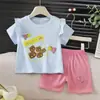 Conjunto de Manga Curta para Meninas Verão Algodão Puro Novo Estilo Manga Flare Camiseta Shorts Conjunto de Duas Peças Roupas de Verão para Bebês Roupas Infantis Atacado