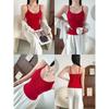 Camisola roja de longitud media con sujetador sin aros de acero, prenda interior adelgazante, prenda exterior plisada, sexy, con almohadillas fijas para el pecho, para verano
