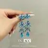 Pendientes Flor de Diamante Azul Exagerados Retro, Diseño Exagerado Personalizado, Pendientes Largos, Pendientes de Lujo Accesibles para Mujer