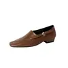 Elegantes zapatos de mujer pequeños de punta cuadrada, tacón grueso, altura media, nueva colección de otoño, hechos de cuero de plena flor, tacón bajo, estilo francés para la oficina y el transporte