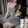 Laranja Fogo Sexy Perspectiva Noite Sexo Camisola Puro Desejo Alça Única Camisola Mulher Bonita Costas Nuas Tentação Uniforme Âncora terno