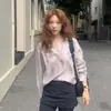 En stock Estilo de diseñador blogger ins coreano temperamento simple y gentil cuello redondo manga larga camisa top para mujer 17979