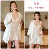 Rosa Puro Deseo Malla Transparente Estampado de Terciopelo Talla Extra Almohadilla en el Pecho Escote en V Profundo Tentación Bata de Noche Bata Exterior Conjunto de Ropa para el Hogar 6684