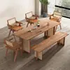 Juego de mesa y sillas de comedor de madera maciza y ratán estilo nórdico para apartamentos pequeños, comedor casero sencillo, estilo wabi-sabi, mesa de comedor rectangular para casa de huéspedes