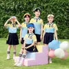 Uniformes Escolares de Algodón Amarillo y Azul para Verano, Uniformes de Clase para Estudiantes de Primaria, Playeras Polo, Estilos Deportivos, 25 Años