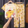 Novos Pijamas Infantis para Meninas 2026, Verão Manga Curta Calça Longa Fino Desenho Animado Conjunto para Casa para Meninas Mais Velhas
