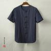 Traje Tang informal de lino de color sólido para hombre, estilo chino, camisa de manga corta retro de moda juvenil, novedad de verano de 2023