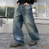 Jeans para hombre estilo americano, desgastados, rotos, corte holgado, pierna recta, colección otoño 2026, pantalones largos de pierna ancha lavados de moda, venta al por mayor