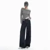 Pantalones de pierna ancha nuevos para otoño/invierno 2026 transfronterizos, mezclilla de retazos a rayas, color original, estilo otoño, jeans de tiro medio para mujer, corte holgado, elásticos