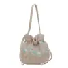 Bolsa de palha trançada para mulheres, nova tendência 2025 moda versátil ins com cordão de fecho bolsa de ombro transversal balde