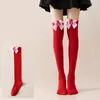 Meias Femininas Acima do Joelho Estilo Japonês Laço de Morango Acessórios de Roupa para Festas de Festival de Natal Meias Longas Listradas Aquecedores de Braço