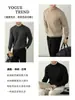 [Lana de Oveja Modal] Suéter Cálido de Rayas Verticales de Rayos Infrarrojos Lejanos con Cuello Medio Alto para Hombre, Engrosado, Anti-Pilling