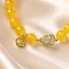 Pulseira de ágata amarela com contas para mulheres, acessório cultural e criativo de loop único de jade Hetian, ágata amarela natural