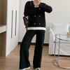 Traje de punto de dos piezas estilo coreano estilo perezoso falso para mujer Otoño e Invierno Nuevo diseño Sentido de moda Pantalones anchos sueltos Conjunto de dos piezas
