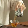 Gaiwan de tres tesoros vidriado estilo antiguo "Paisaje de tinta", cuenco de té cerámico anti-quemaduras estilo chino para el hogar, juego de té kung fu de alta gama, cuenco para preparar té