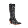 Botas de cuero estilo western cowboy con tacón medio grueso, bordadas, slip-on, talla grande 40-43 para mujer