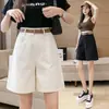 Nuevos pantalones de trabajo versátiles, pantalones de pierna ancha, shorts de cintura alta con cinturón, pantalones de longitud media para usar en verano