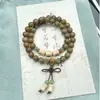 Pulsera de Sándalo Verde, Nueva Pulsera de Múltiples Círculos de Sándalo Verde Estilo Chino, Pulsera de Doble Círculo de Semillas de Cien Aromas de Sándalo Verde, Pulsera de Estilo Étnico Tendencia Nacional