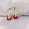 2022 Novo Estilo Coreano Moderno Elegante Brincos Longos Femininos Estilo Coreano Simples Outono e Inverno Ágata Vermelha Brincos de Pérola Brincos