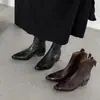 Botines de Tacón Grueso Marrones para Mujer Otoño Invierno Botas Martin Botas Vaqueras Western con Corte en V Botas Adelgazantes de Tacón Medio Botas Chelsea