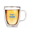 Taza para beber de doble capa de vidrio de borosilicato alto al por mayor resistente a altas temperaturas con asa para oficina y hogar, taza para café, jugo, leche