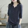 Ropa Camiseta de Verano para Mujer Seda de Hielo Camiseta Vintage Camiseta Holgada de Color Sólido Artística para Mujer Camiseta de Verano para Mujer 2023 Nuevo Estilo