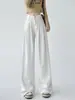 Jeans Blancos de Cintura Alta Plisados de Pierna Ancha para Mujer Verano Gama Alta Gama Alta Sueltos Rectos Caída Pantalones Casuales