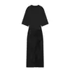 Estilo europeu e americano comércio exterior verão feminino novo moda elegante cor sólida gola redonda plissado vestido midi
