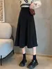 Saia plissada de verão feminina novo senso de design cintura alta petite comprimento midi cobre o quadril A-line saia guarda-chuva saia preta de meio corpo