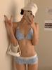 Dopamine Nuevo Cuadros Cuello Halter Bikini Boxer Traje de Baño de una Pieza para Mujer Envío Directo Estilo Pequeño Fresco Ins Traje de Baño con Abertura