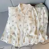 Pijama de Algodón Nube para Mujer de Primavera y Otoño, Conjunto de Manga Larga, Rayas de Dibujos Animados Lindos, Suelto Dulce Ropa de Casa, Estilo Nuevo