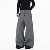 Calças Pleated Design Xadrez Retro Americano para Homens e Mulheres, Calças Casuais Finas Soltas de Verão, Calças Longas Retas Tendência