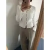 En stock elegante coreano 2026 principios de otoño nuevo liso de un solo botón corto manga larga tejido cárdigan ropa de mujer 16635