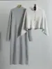 Conjunto de Vestido para Mujer de Comercio Exterior Nuevo Otoño 2026: Capa Tejida Elegante Vestido Largo de Moda Conjunto de Dos Piezas
