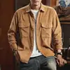 Camisa de trabalho retrô japonesa de veludo cotelê com múltiplos bolsos e gola de lapela para homens, jaqueta top casual solta da moda de manga comprida