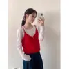 Chaleco Camisola de Punto de Manga Larga Estilo Coreano para Mujer, Adecuado para Usar en Capas, Top de Color Sólido con Cuello en V