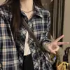 Chaqueta Camisa Camisa Protectora del Sol Delgada Principios de Otoño Top de Manga Larga Retro Americano Estilo Hong Kong Camisa a Cuadros para Mujer