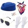 Set de Accesorios de Auxiliar de Vuelo para Cosplay de Halloween: Sombrero de Auxiliar de Vuelo, Bufanda, Guantes, Gafas de Sol, Pin de Avión, Accesorios para Actuación en Escenario