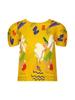 Top plisado con estampado de dibujos animados para mujer, diseño fino, estampado elástico de nicho, corte ajustado, camiseta básica adelgazante para mujer