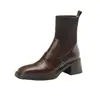 Botas femininas de cano curto de tricô com salto plataforma, coleção outono/inverno 2026, botas de salto alto justas, botas estilo Martin versáteis, botas tipo meia elástica